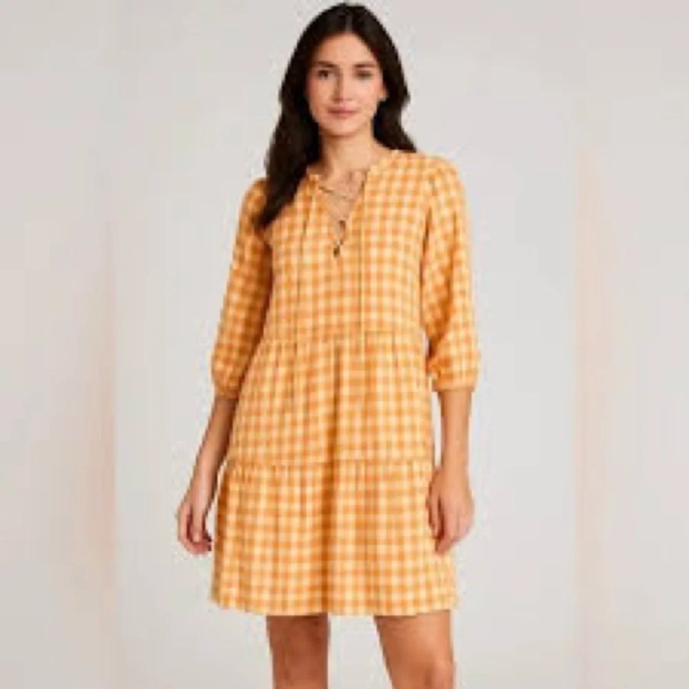 Nanette Lepore Orange Gingham Dress Puff Sleeve A Line Tiered Size 6 - Picture 1 of 9